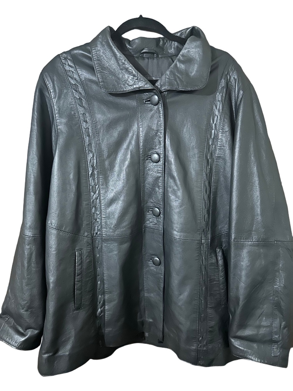 Boutique of Leathers Classic Women's Leather Button-Front Jacket Black Size 16